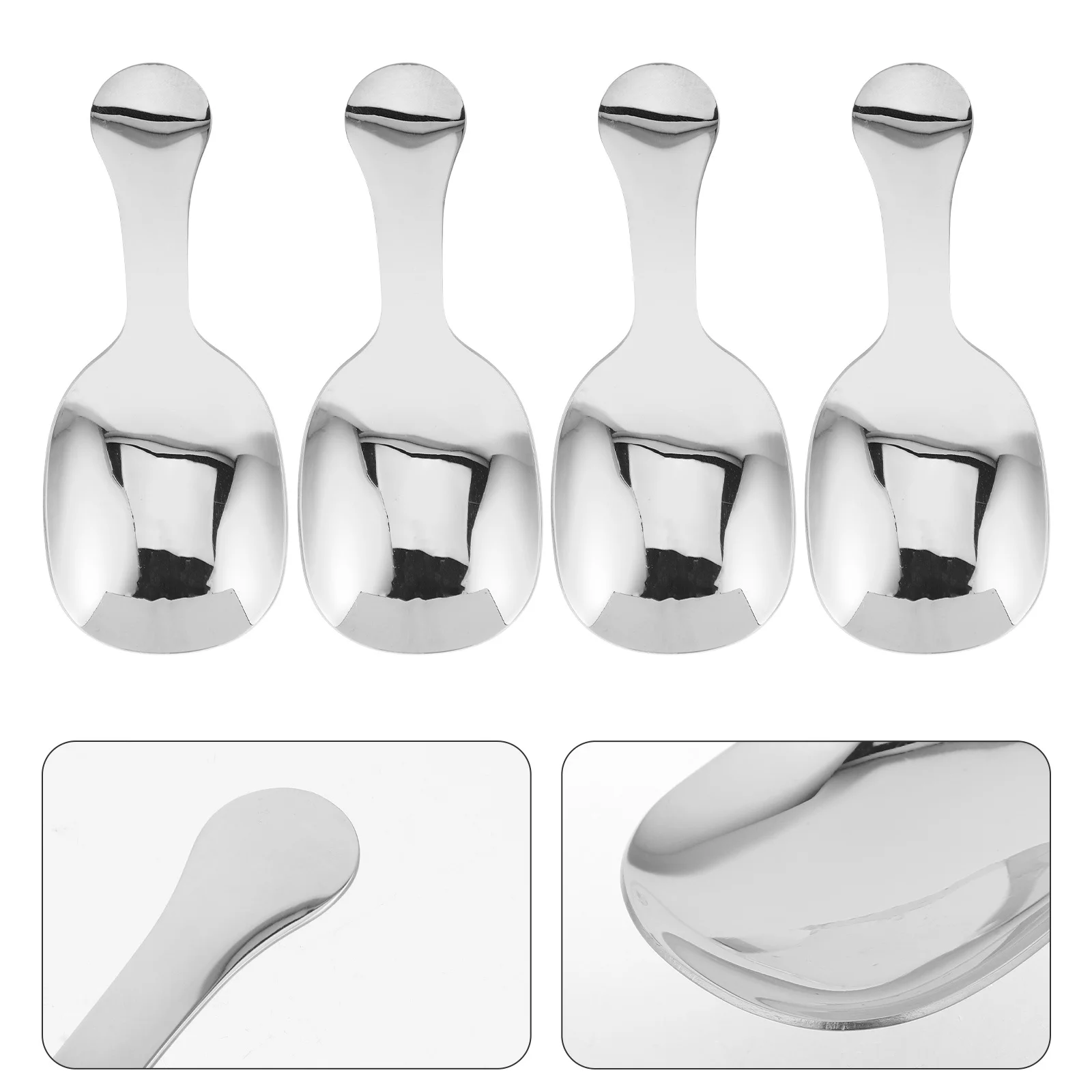 

4Pcs Stainless Steel Short Handle Spoons Compact Design for Coffee Beans Ice Cream Flour Silver Spoons Stainless Steel