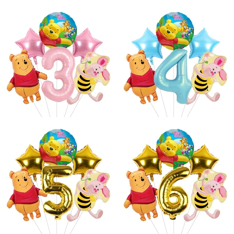 Cartoon Winnie The Pooh  Aluminum Foil Balloons Set Number Birthday for Kids Birthday Party Baby Shower Decorations Gifts