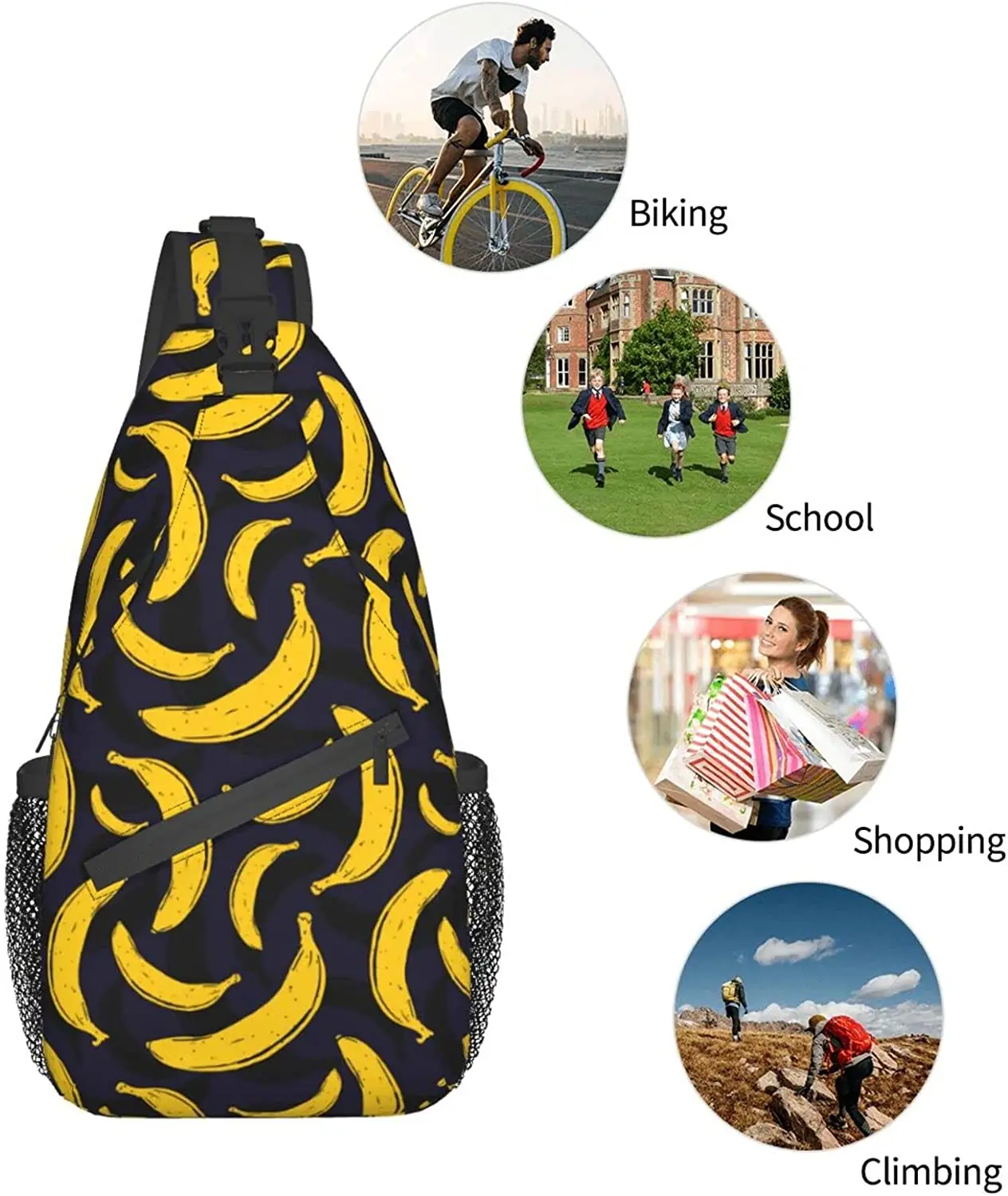 Banana Seamless Pattern Sling Bag For Women Men,Fruits Print Crossbody Shoulder Bags Casual Sling Backpack Chest Bag Daypack