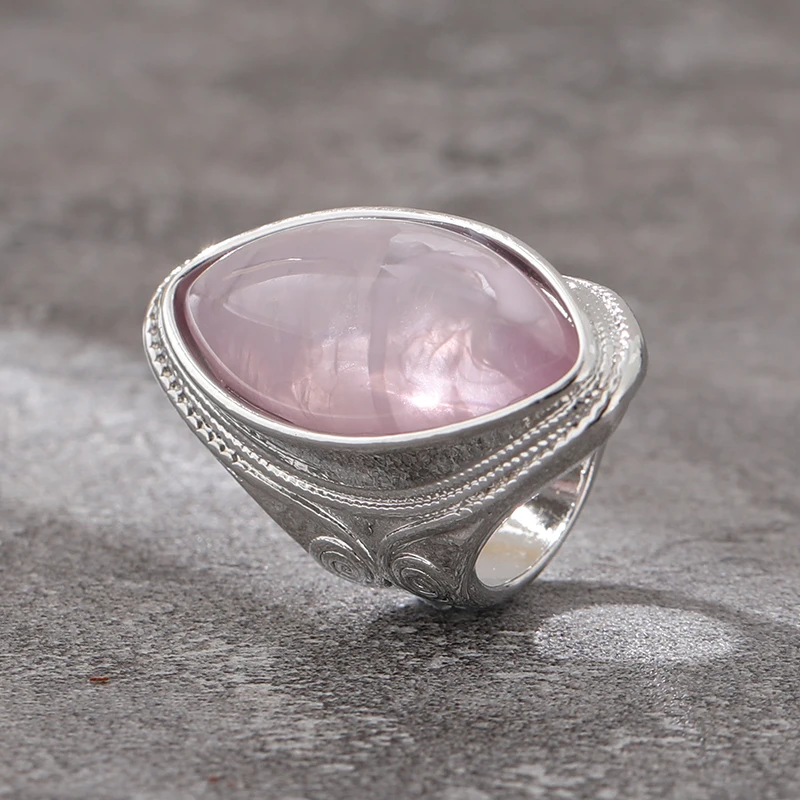 Luxury Fashion Oval Stone Silver Color Finger Rings for Women Vintage Creative Bride Wedding Engagement Anniversary Jewelry