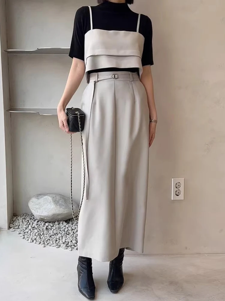 

ZHISILAO New Long A-line Straight Skirts Women Vintage Elegant Skirts Chic Solid High Waist Skirts Autumn 2025