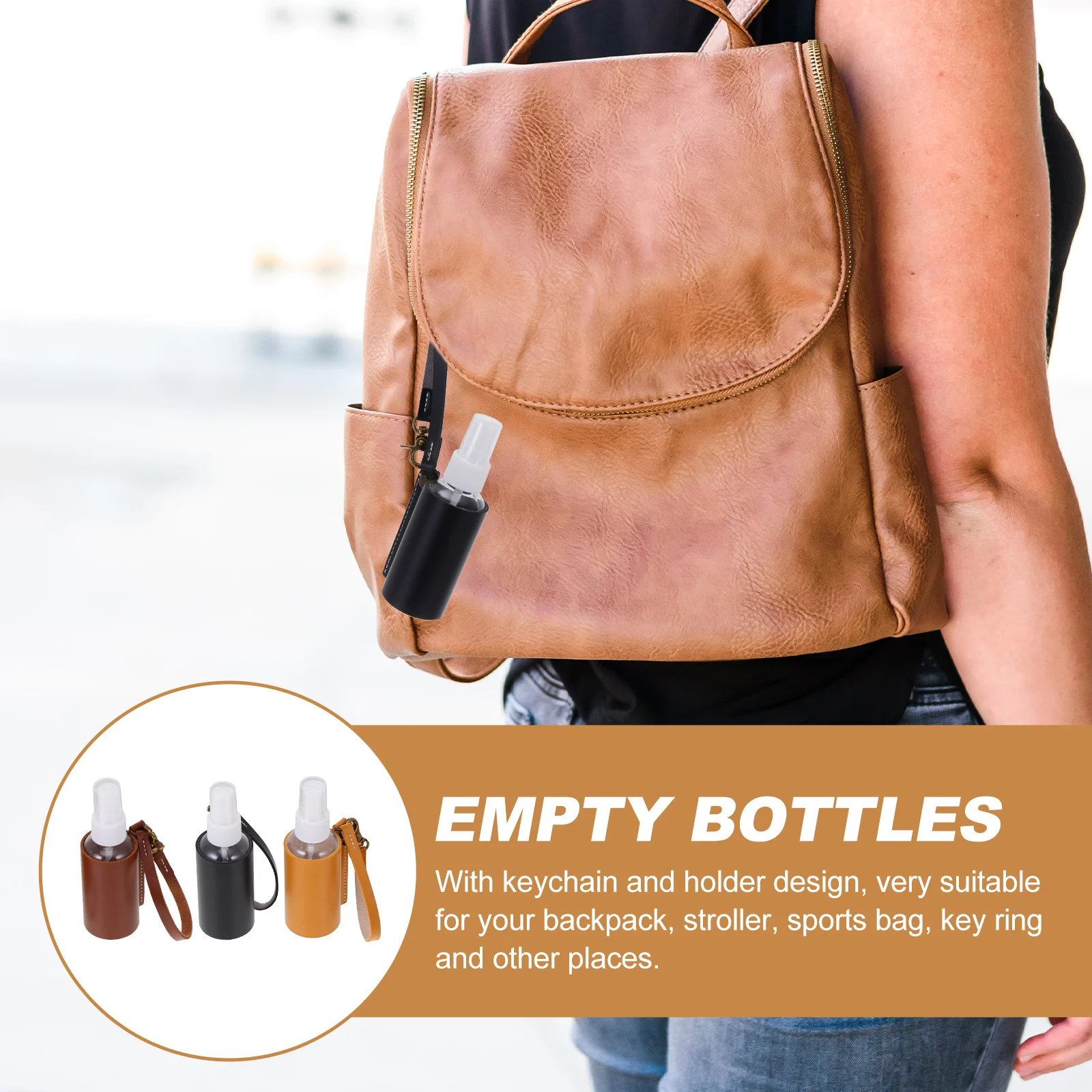 

3pcs Travel Spray Bottles Keychain Holder Leakproof Refillable Hand Bath Oil Shampoo Container PU Cover Perfume Bottle