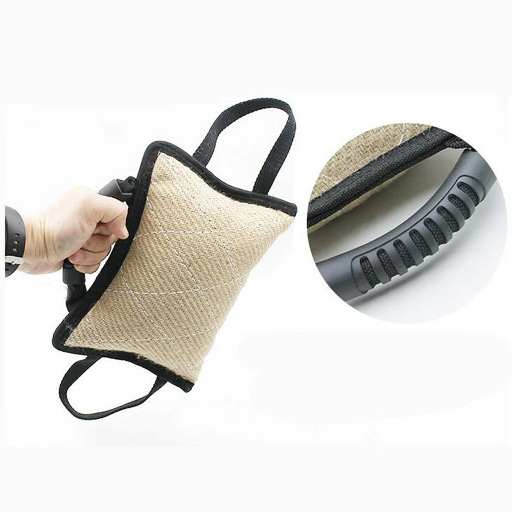 

Bite Pillow Large Dog Tug Toy Durable Linen Material Anti Slip Rubber Handles Pet Training Equipment Chew Toys Puppy