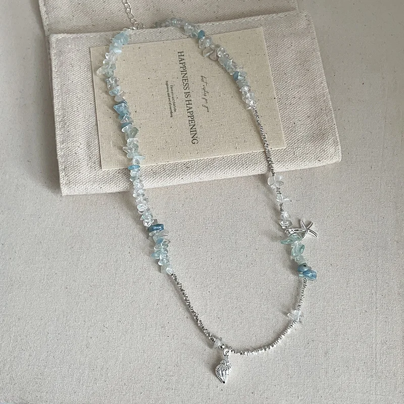 

Minar Stylish Irregular Crystal Natural Stone Star Trumpet Shell Beaded Necklace for Women Shiny Silver Water Wave Chain Chokers