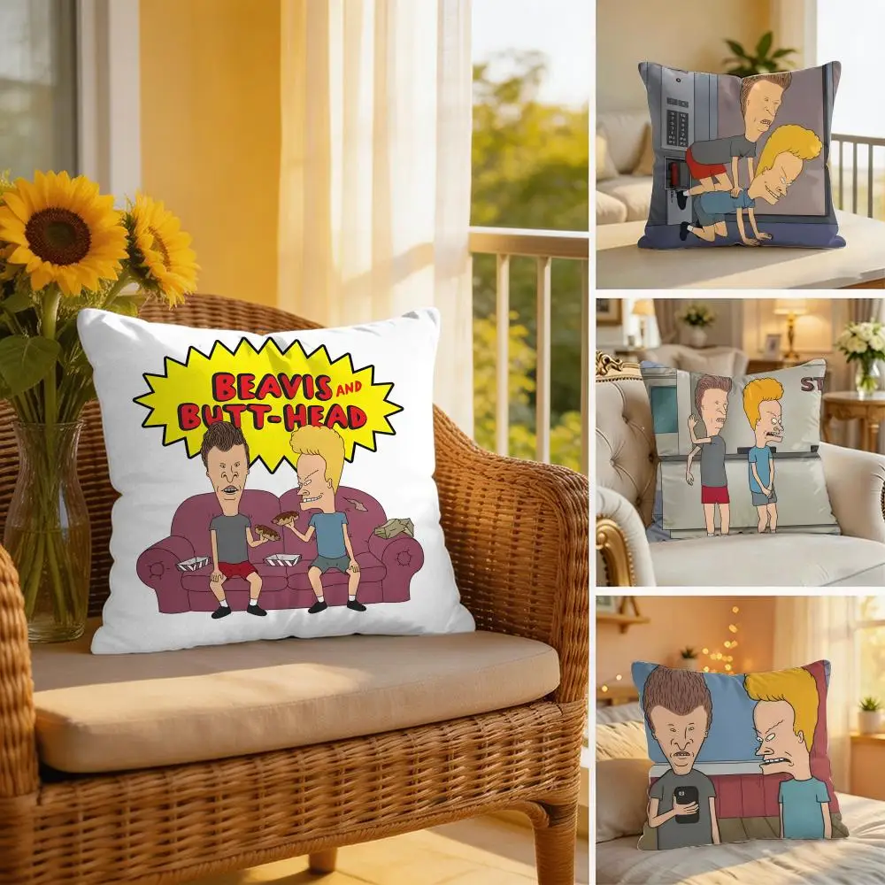 Funny B-Beavis And BUTT-HEAD Cushion Cover Wrinkle-Resistant Short Plush Cushion Covers Breathable Machine-Washable
