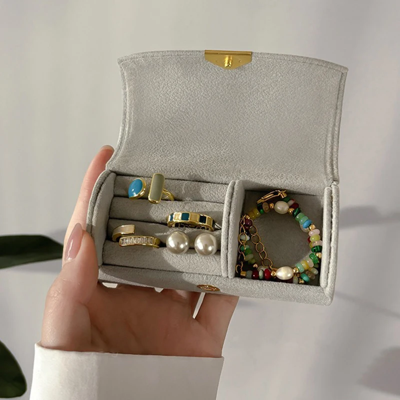 Exquisite Portable Mini Jewelry Storage Box For Women's Business Trips Anti-oxidation Light Luxury Velvet Ring Jewelry Box
