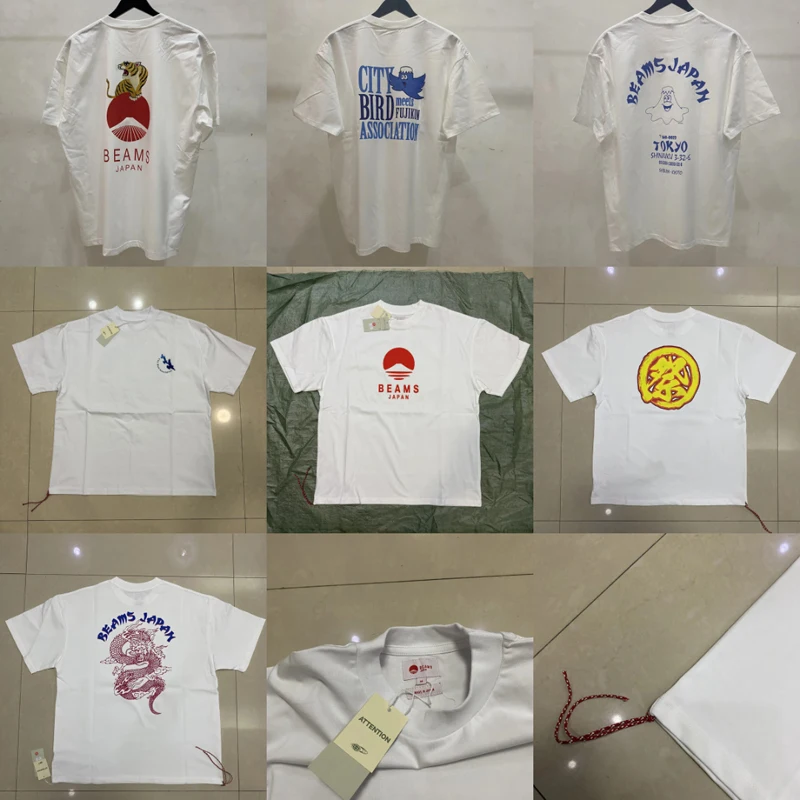 2026  Streetwear Beams T-shirt Men Women Casual Short Sleeve Red Rope Cotton Loose Top Tee Send Out in One Day