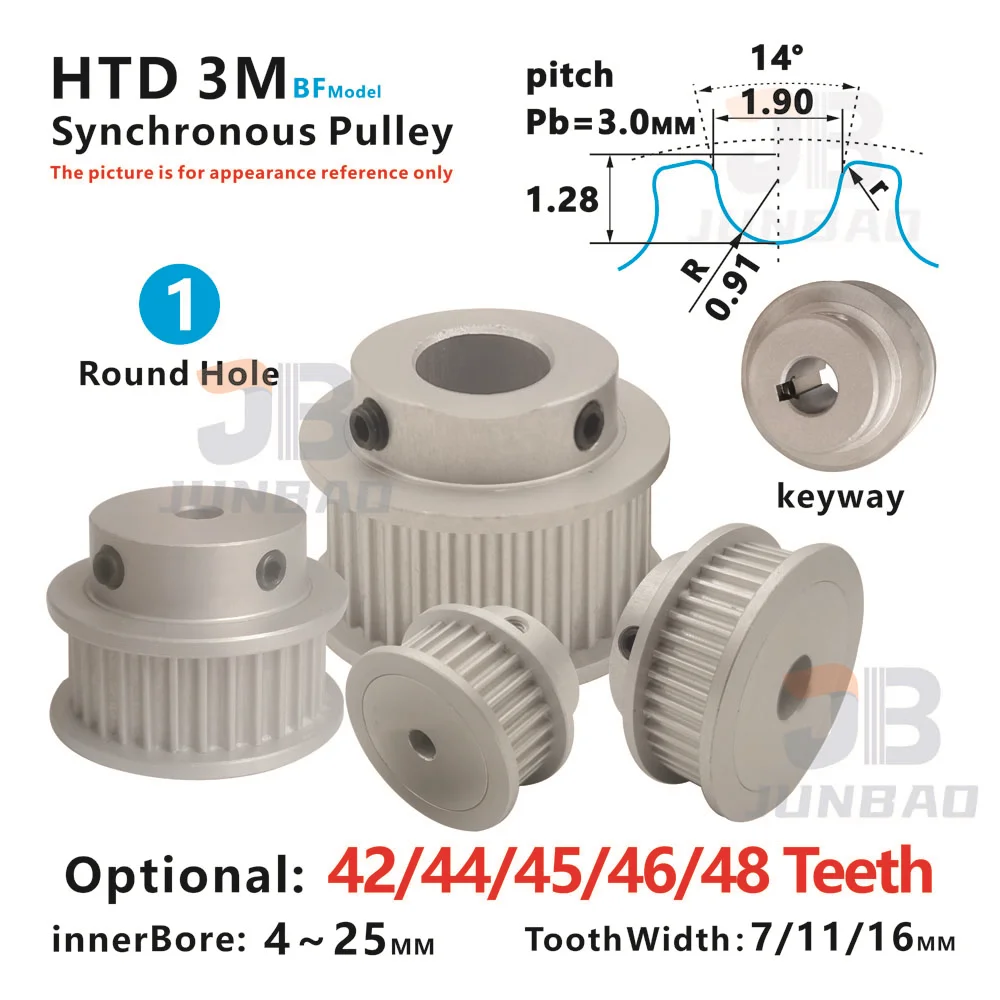 HTD 3M BF Type 42 44 45 46 48 Teeth Synchronous Pulley Belt width 6 10 15 MM Bore 5 To 20 MM Driving Member Driving Wheel 3D