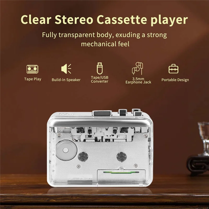 ABSQ-Cassette مشغل شرائط مسجل USB المحمولة شفافة قذيفة كاسيت التقاط إلى تنسيق MP3 U القرص الشريط مشغل موسيقى