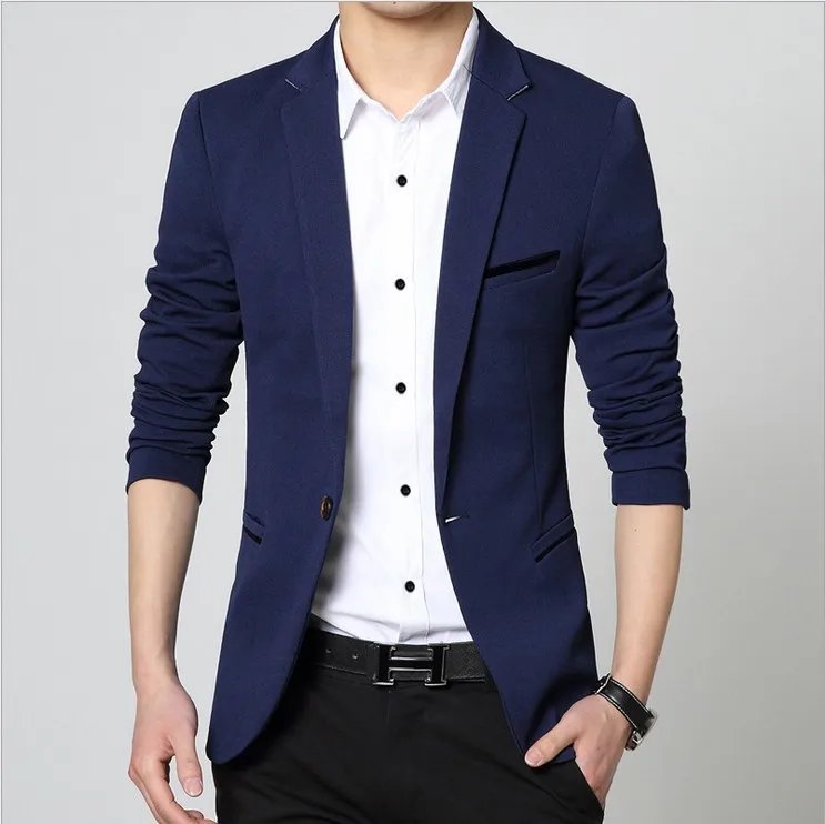 M-5XL Men\'s Business Casual Blazer Fashion Slim Fit Solid Color Suit Jacket Youth Large Size Blue Khaki Black Suit Coat Wedding