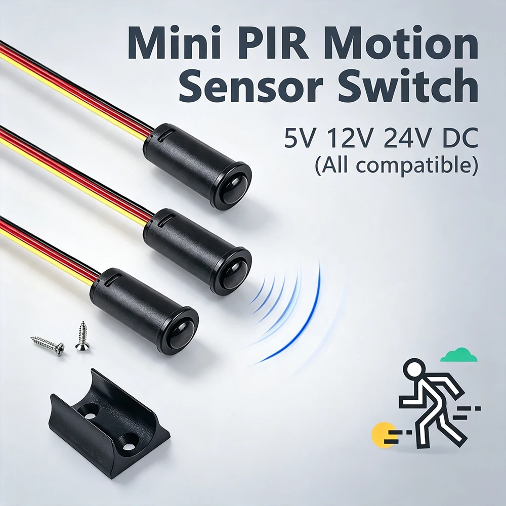 IKSLEDMini PIR Motion Sensor Switch 24V DC Infrared Human Body Sensor Automatic LED Light Switch 120 Degree 3-5M Detection Range