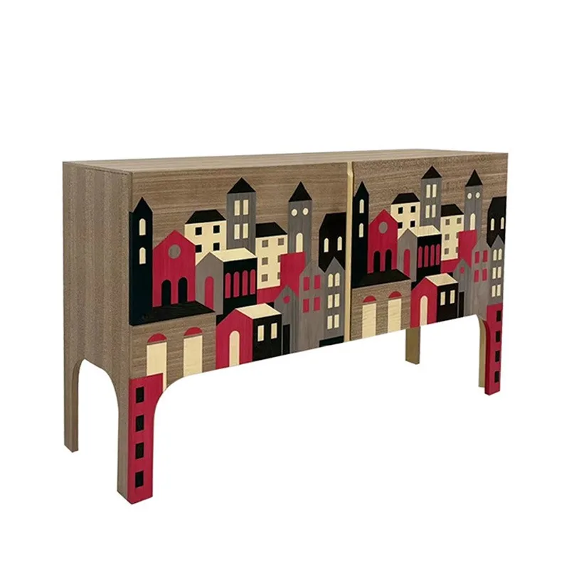Entrance color matching side cabinet, living room hotel villa storage art retro storage decorative cabinet