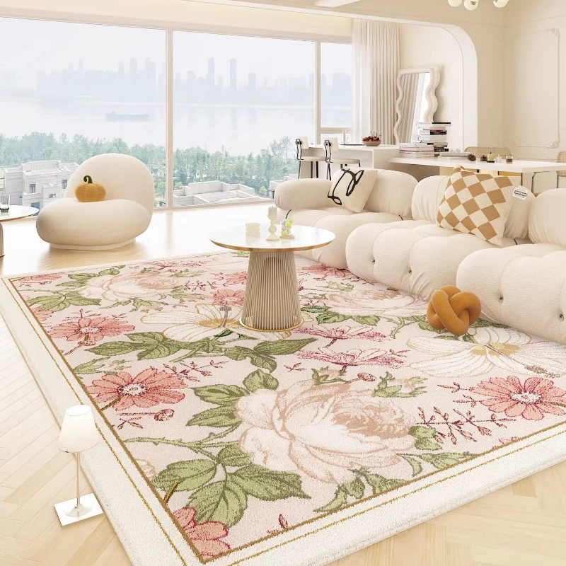 

Living Room Carpet Machine Washable Non-Slip Soft Floor Mat Vintage Floral Rug Large Area Rugs American Style Home Decor Ковер