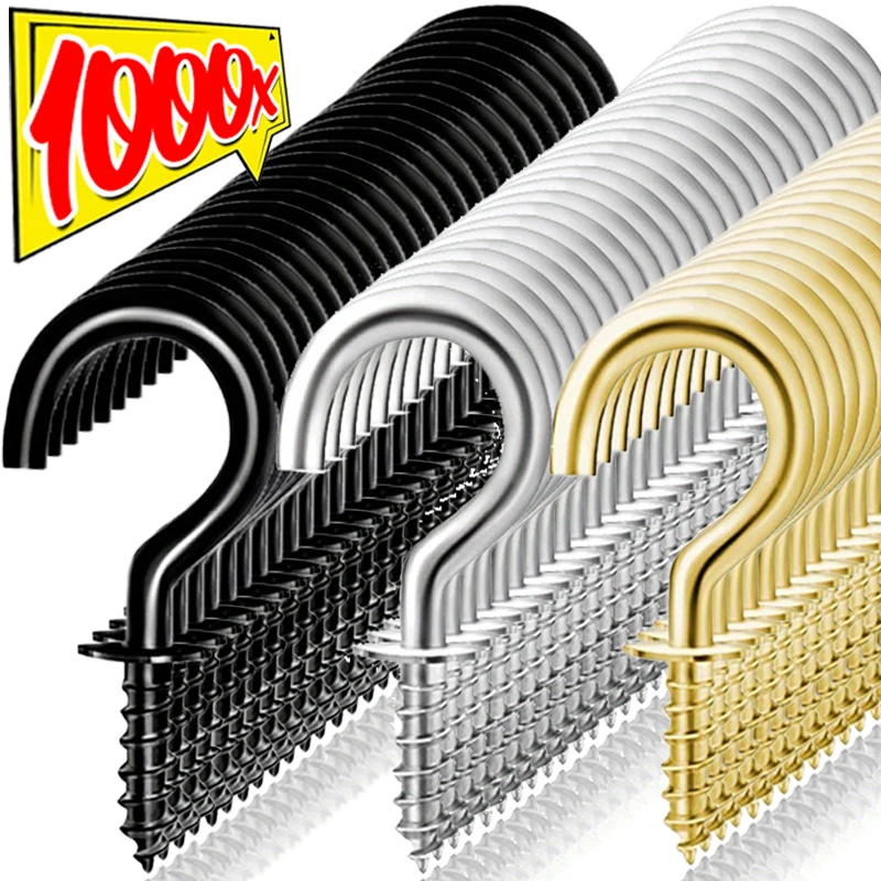 1000/50x Multifunctional Screw Hook Cup Ceiling Hooks Heavy Duty Wall Mount Plastic Dipping Iron Screw-in Hanging Plants Holders