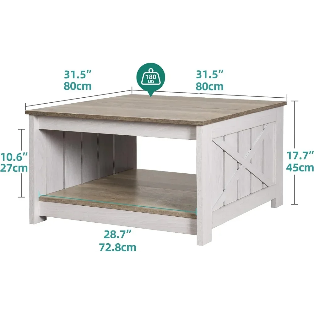 

Coffee Table Farmhouse Coffee Table with Storage Rustic Wood Cocktail Table,Square Coffee Table for Living Meeting Room