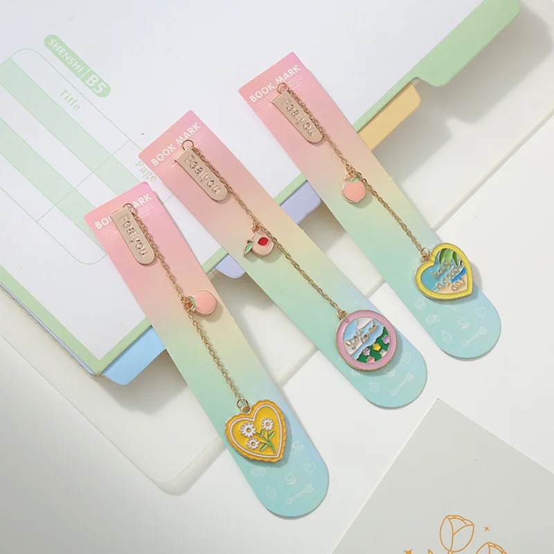 Cute Cartoon Flower Starry Sky Metal Bookmark Creative Small Pendant Book Mark Page Folder For Office School Supplies Stationery