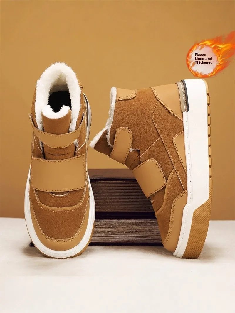 Men's Winter Snow Boots Thickened Fleece Lined Fur Integrated Waterproof Anti-slip Cold Resistant Casual Short Booties