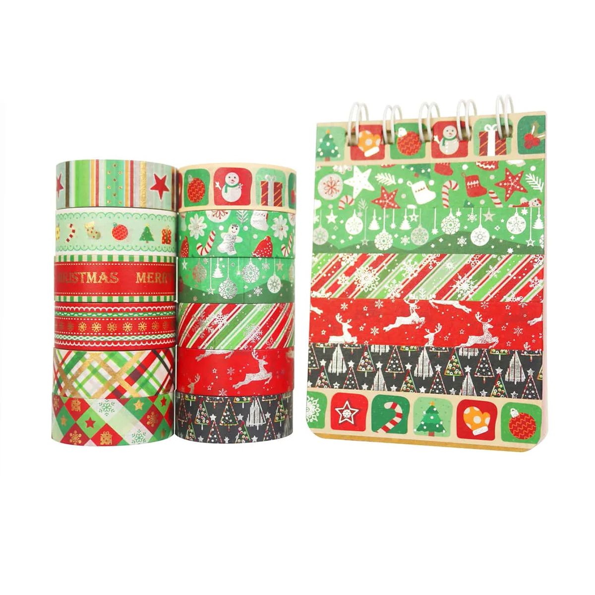 12 لفة/صندوق، شريط واشي برونزي رقيق بنمط عيد الميلاد، مناسب لتزيين صندوق هدايا بطاقات المعايدة بنفسك لحفلات العطلات