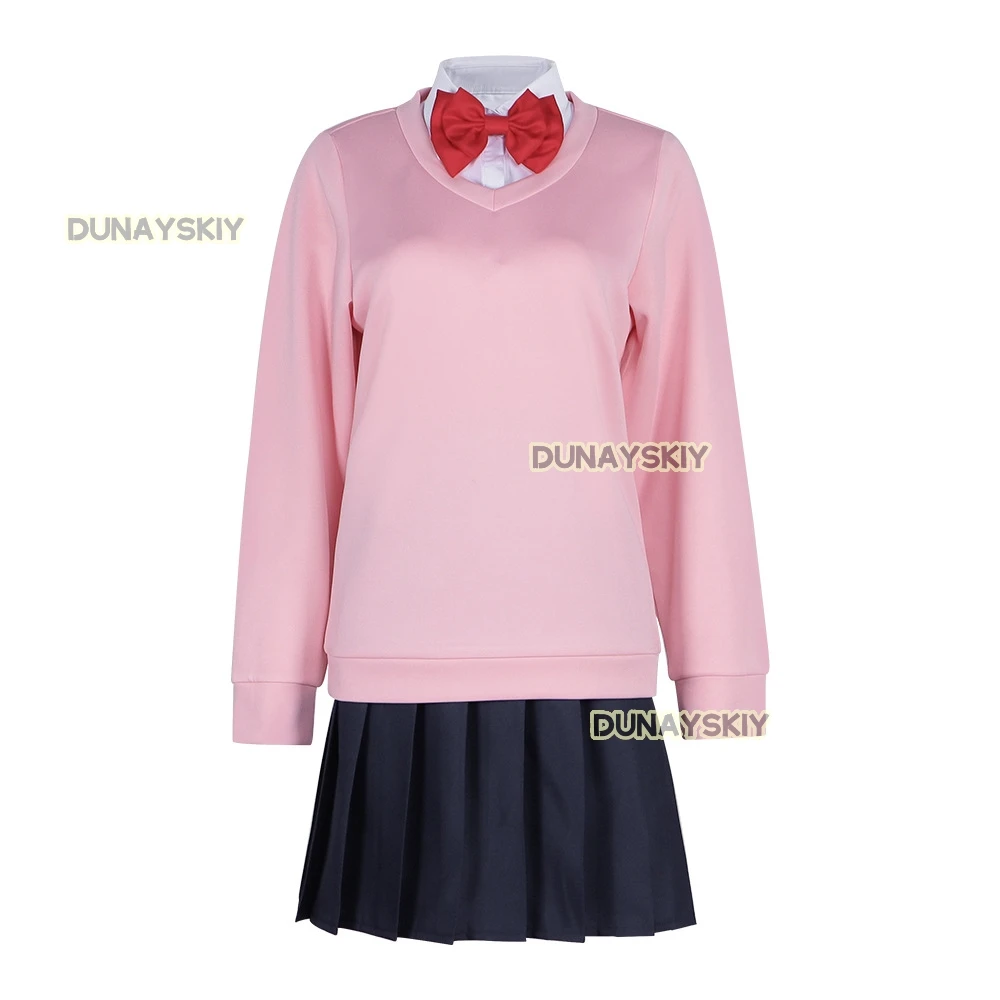 Momo Ayase Cosplay Costume Anime Dandadan Momo Ayase Role-playing Clothes School JK Uniform Earrings Pink Sweater Skirt Set