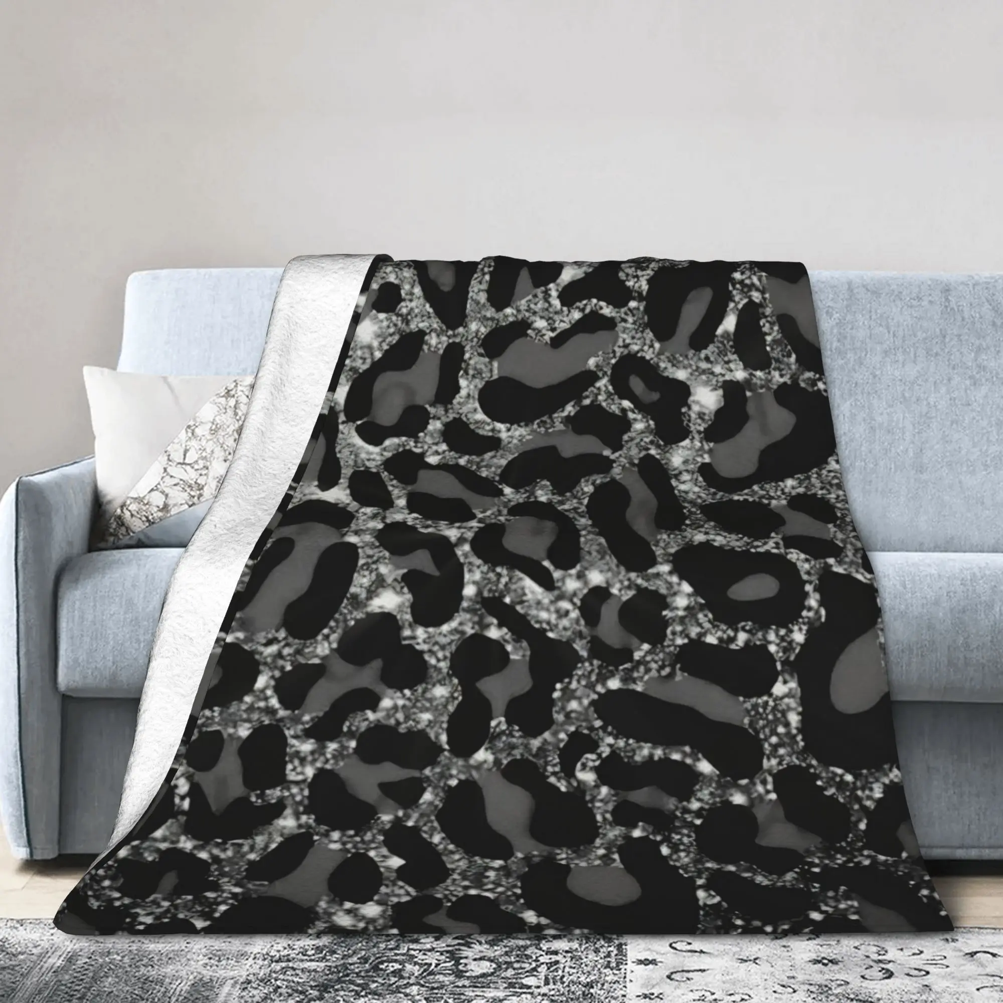 Glitter Leopard Faux Fur Blanket Cover  Fleece Throw Blankets Home Couch Decoration Soft Warm Bedspreads