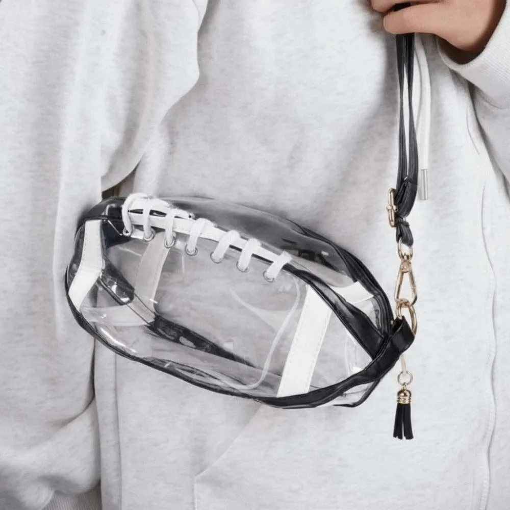 Large Capacity Transparent Rugby Bag PU Leather with Removable Straps Rugby Beach Handbag Waterproof Swimming Tote