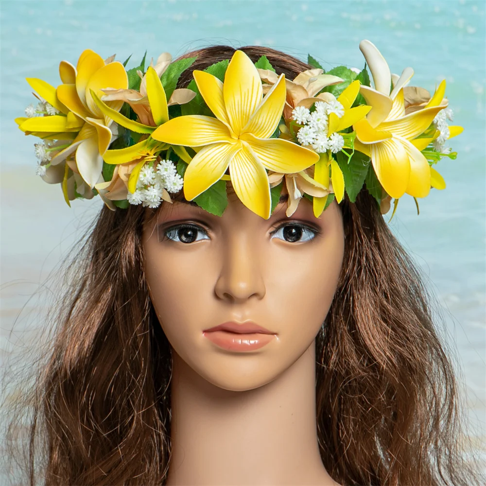 

Tropical Haku Head Lei Po'o Hawaii Style Tiare Flowers with Spider Lily Crown Handcrafted Gifts Hula Dancing Performace