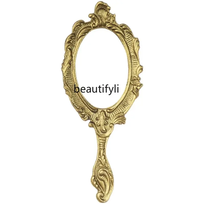 

yj French Retro Handheld Mirror Desktop Cosmetic Mirror Light Luxury Advanced Mirror Wall Hanging Palace Style Decoration