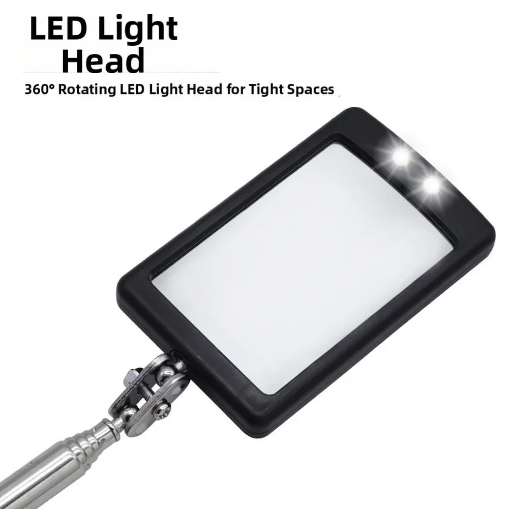 Compact Telescopic Underbody Mirror With Dual LEDs 34 Inch Extendable Reach For Mechanics Inspectors And DIY Repair