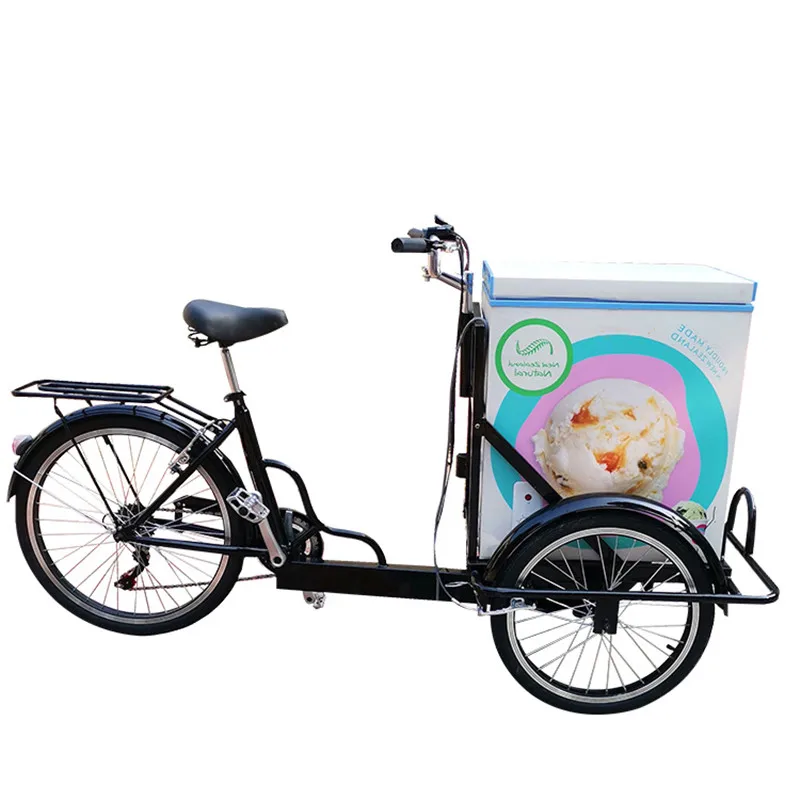 Electric Freezer Bike Outdoor Ice Cream Popsicle Vending Bikes Beverage Gourmet Bicycle Mobile Street Coffee Cart Kiosk