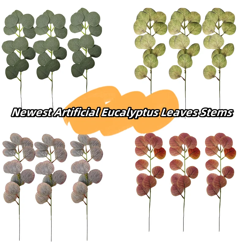 5/10pcs Artificial Eucalyptus Leaves Stems 15 Inches Eucalyptus Plants For Vase Floral Bouquets Wedding Holiday Greenery Decor