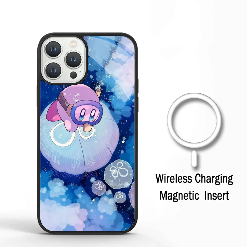 Cute Pink K-Kirbys Phone Case For IPhone 11 12 13 14 15 Plus Pro Max Mirror Acrylic Cover For Magsafe