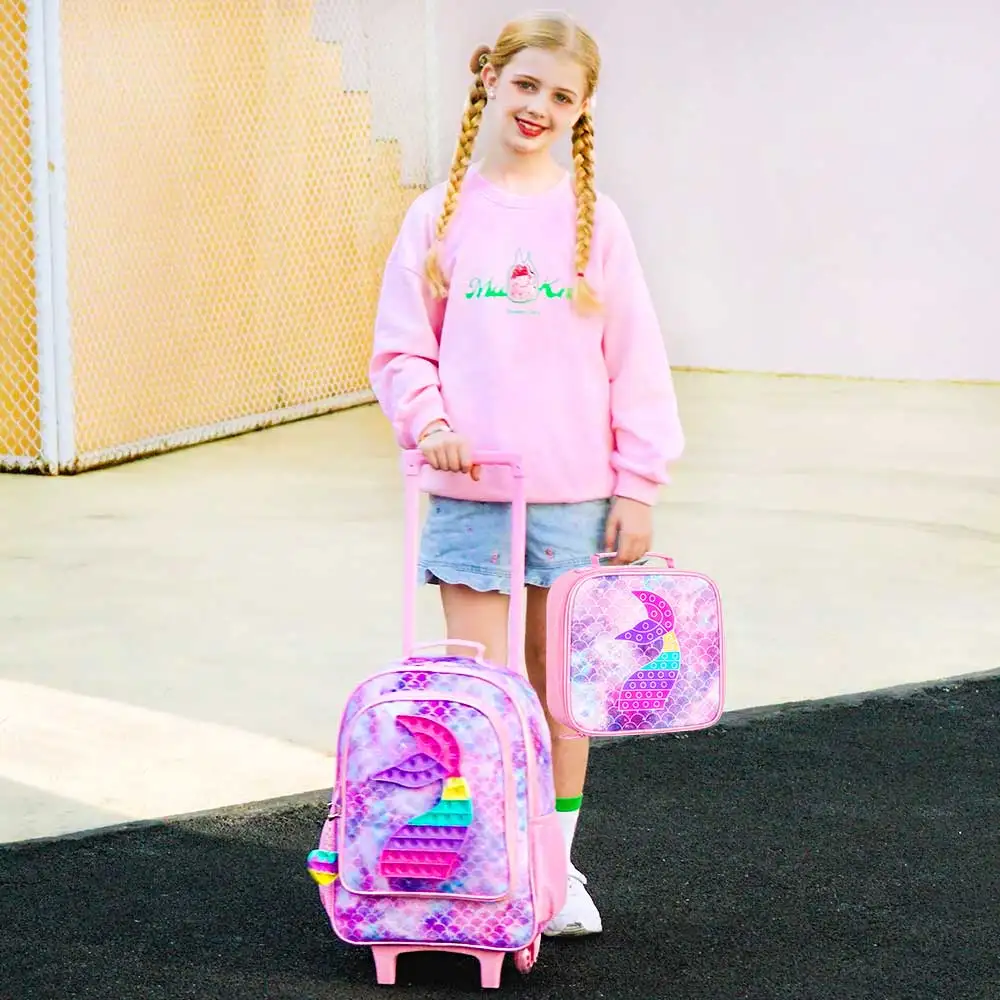 Rolling Backpack for Girls, Kids Roller School Bag with Wheels Toddler Wheeled Bookbag Elementary