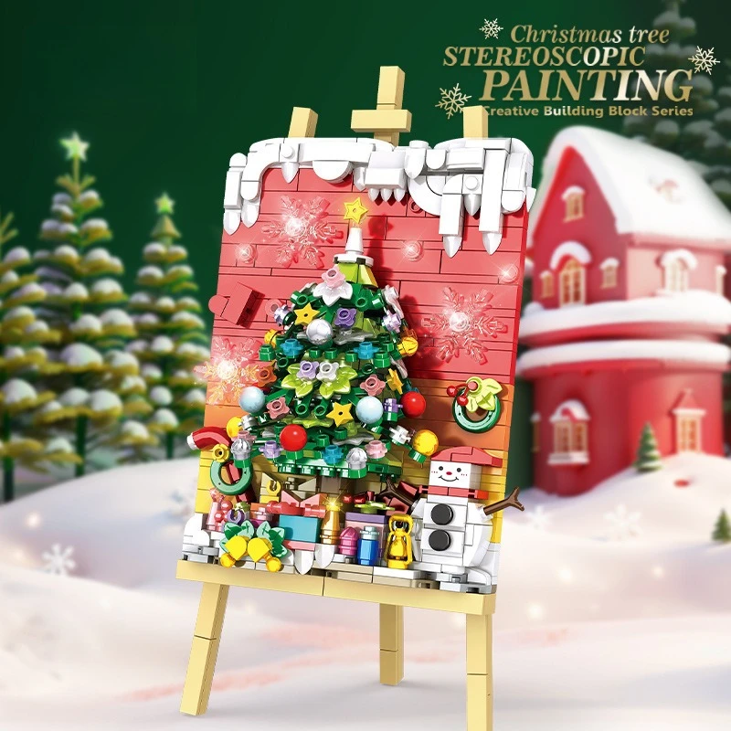 

Christmas tree three-dimensional decorative painting, boy and girl building block toy drawing board, Christmas gift