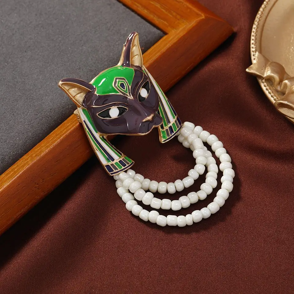 Ethnic Fashion Glaze Fox Mask Tassel Beads Brooches For Women Unisex Smart Animal Metal Pins Jewelry Clothes Banquet Party Gift