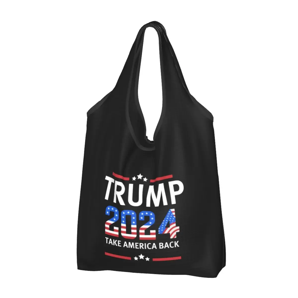 Custom Trump 2024 Shopping Bags Women Portable Large Capacity Grocery USA Flag Tote Shopper 