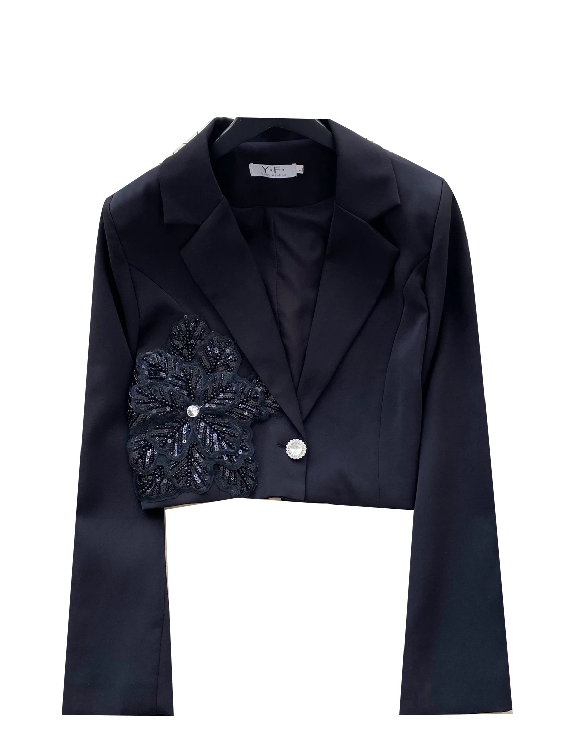 화려한 시퀸 장식 3D 꽃 긴 소매 여성 정장 재킷 다용도 스타일