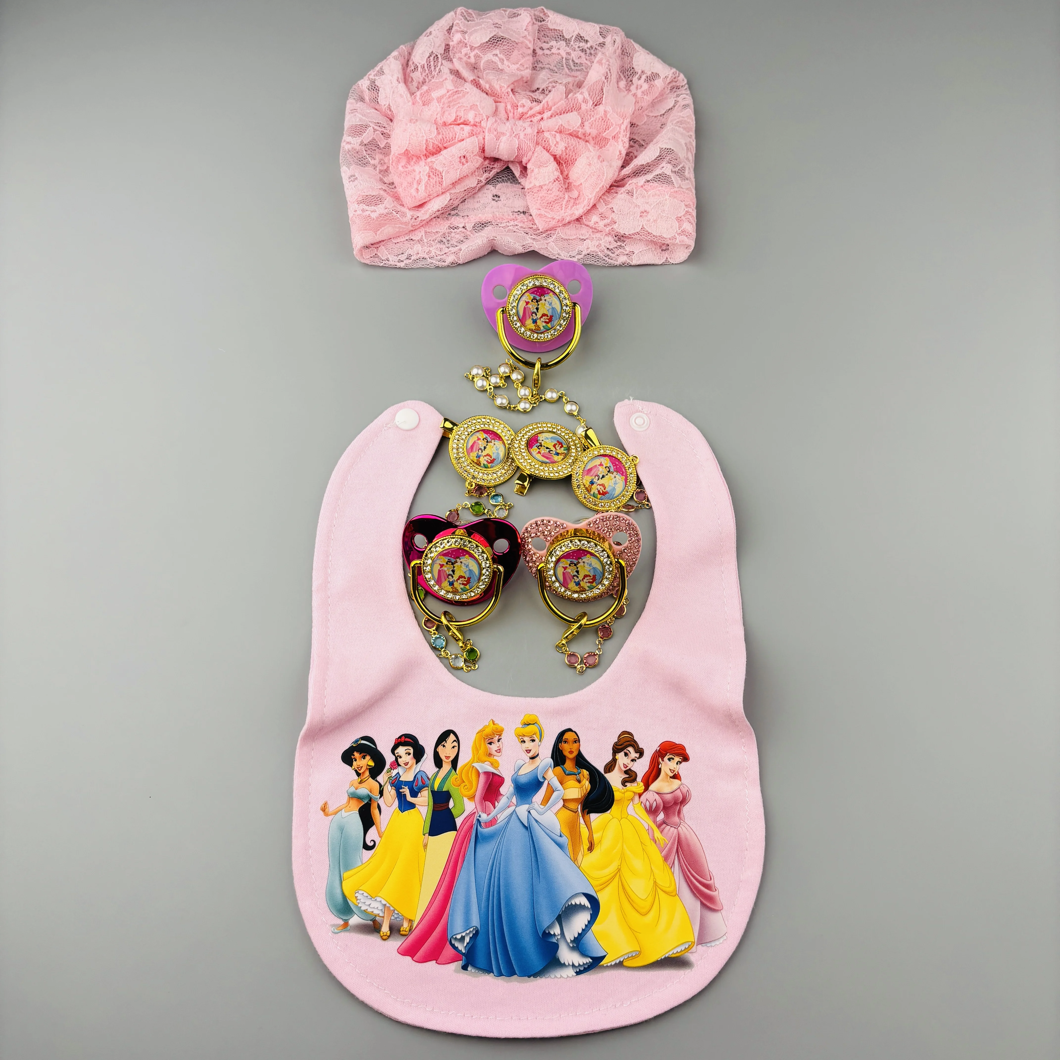 [babymama] chupeta de bebê presente de bebê clipes de pérola brilhante chapéu de bebê recém-nascido bandana princesa impressão babyshowerideas 0-8m