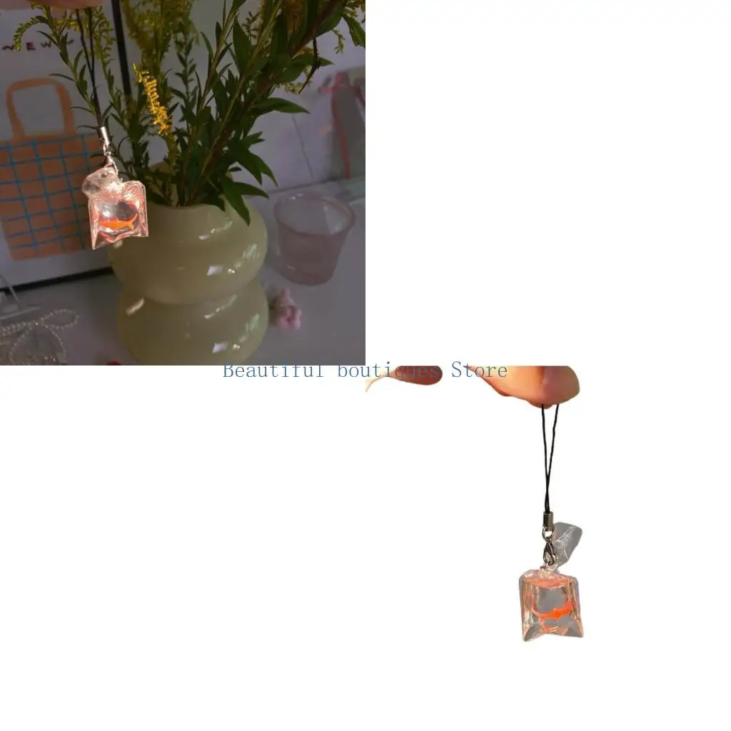 U4LF Delicate Acrylic Fish Bag Keychain Beautiful Water Bag Pendant for Backpack in Water Bag Keyring Decor