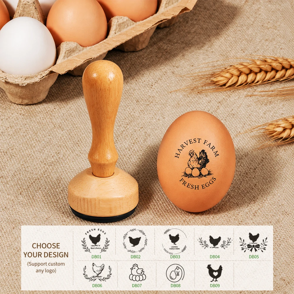 Customized Egg Stamp Wooden Farm Chicken Supermarket Eggs Stamper Egg Labels Personalized Logo Stamp for Special Ball Objects