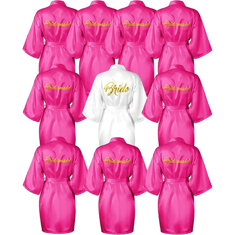 Bridesmaid Robes Satin Bridal Party Embroidered Bride Design, Kimono Sleeves, Smooth Satin Feel, for Getting Ready Photos, Brida