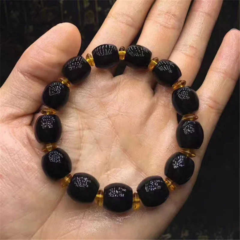 Natural All Black Yak Skull Sheep Horn Jujube 12 * 12mm Buddha Beads Tibetan Bracelet