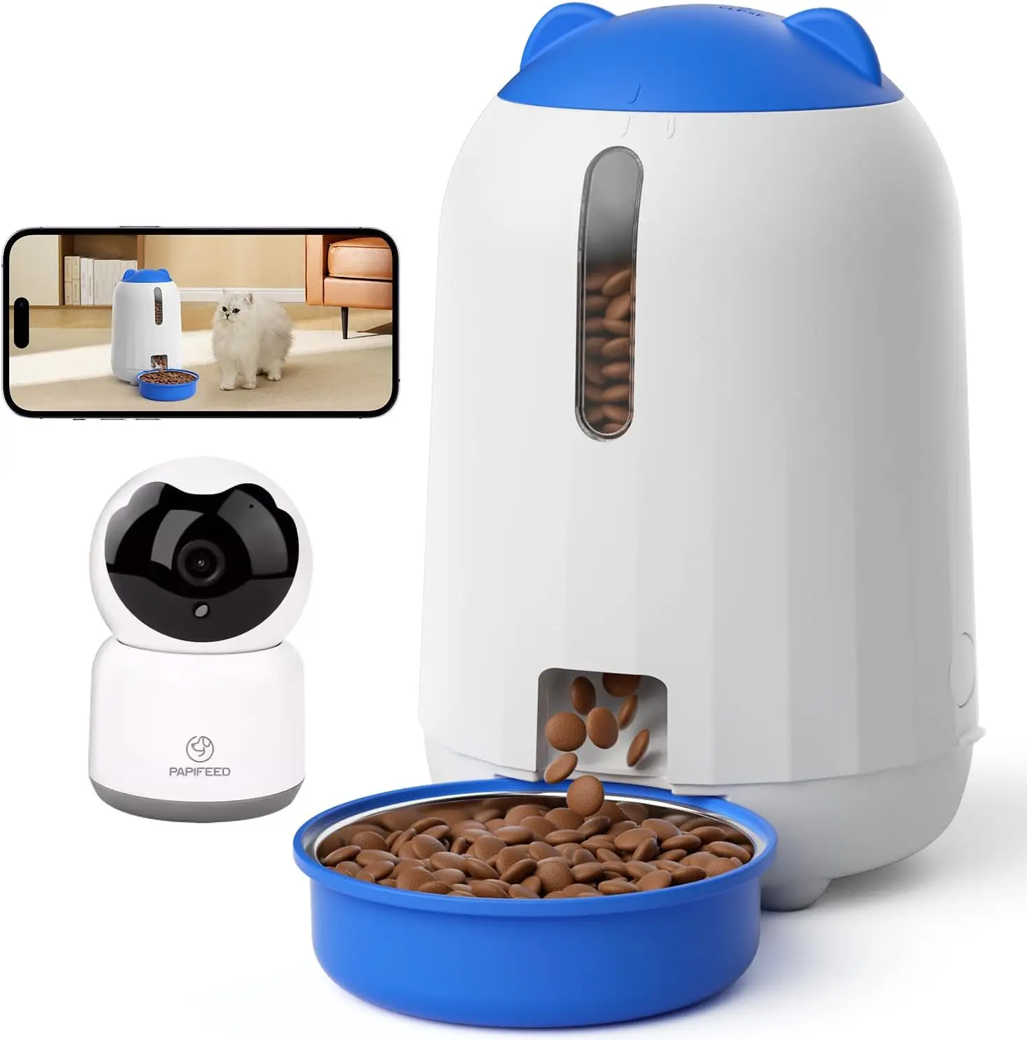 

2-in-1 Automatic Cat Feeder & Pet Camera, 1080P HD 360° Pan-Tilt, 3L App Control, WiFi Timed Dispenser for Dry Food