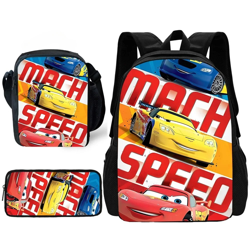 MINISO 디즈니 3PC 자동차 경주 번개 맥퀸 학교 배낭 점심 가방, 연필 가방, 소년 소년 학교 가방 최고의 선물