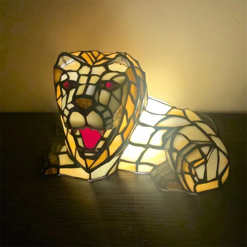 BELLE Tiffany Glass Table Lamp LED Creative Lion Dolphin Bedside Small Desk Light Fashion For Home Living Room Bedroom