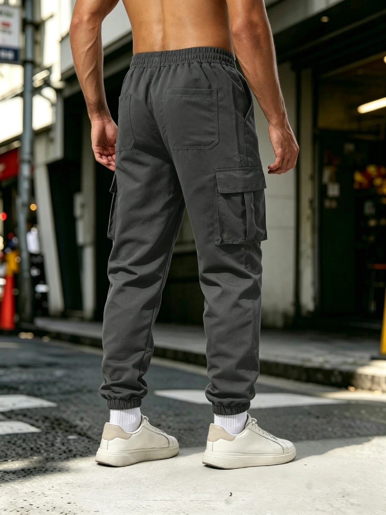 Herren Cargo-Jogginghose | Streetwear-Stil mit mehreren Taschen und elastischem Kordelzug in der Taille, locker geschnittene Passform, weich und atmungsaktiv für – Detail 4