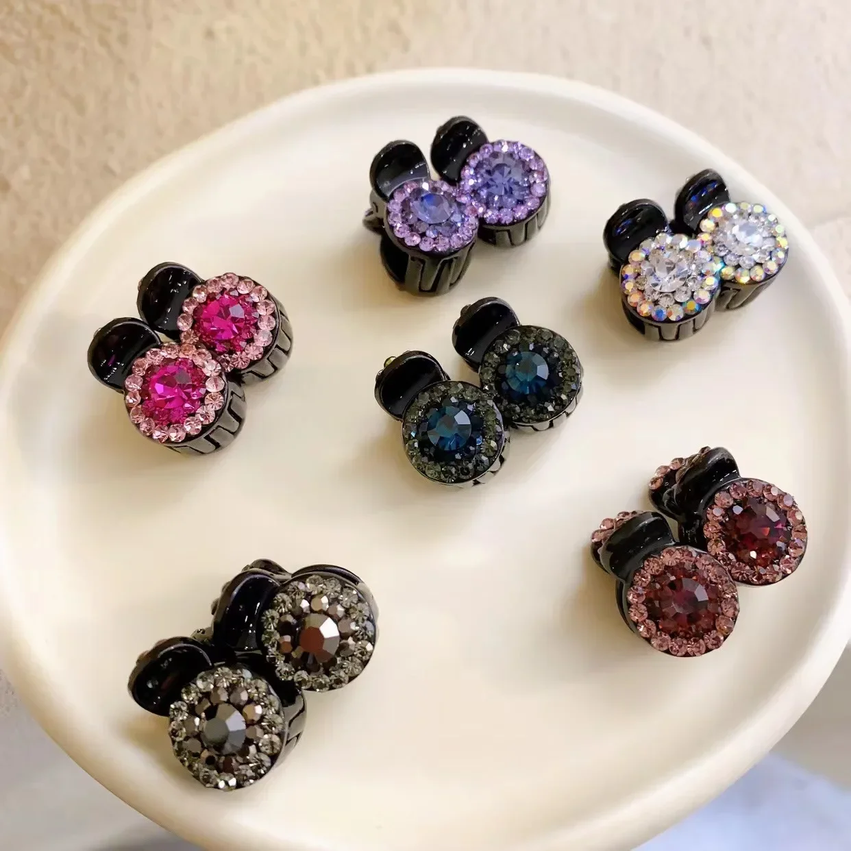 2pcs Small Exquisite Rhinestone Hair Claw Women Girls Sweet Cute Hair Grab Clip Bangs Hairpin Hair Styling Crab Clip Accessories