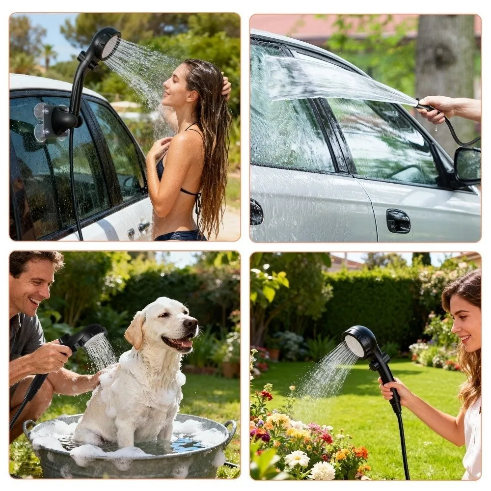 Durable Waterproof Camping Shower Rechargeable High-Pressure Electric Shower Pump Digital Display Outdoor Shower Head Kit Beach