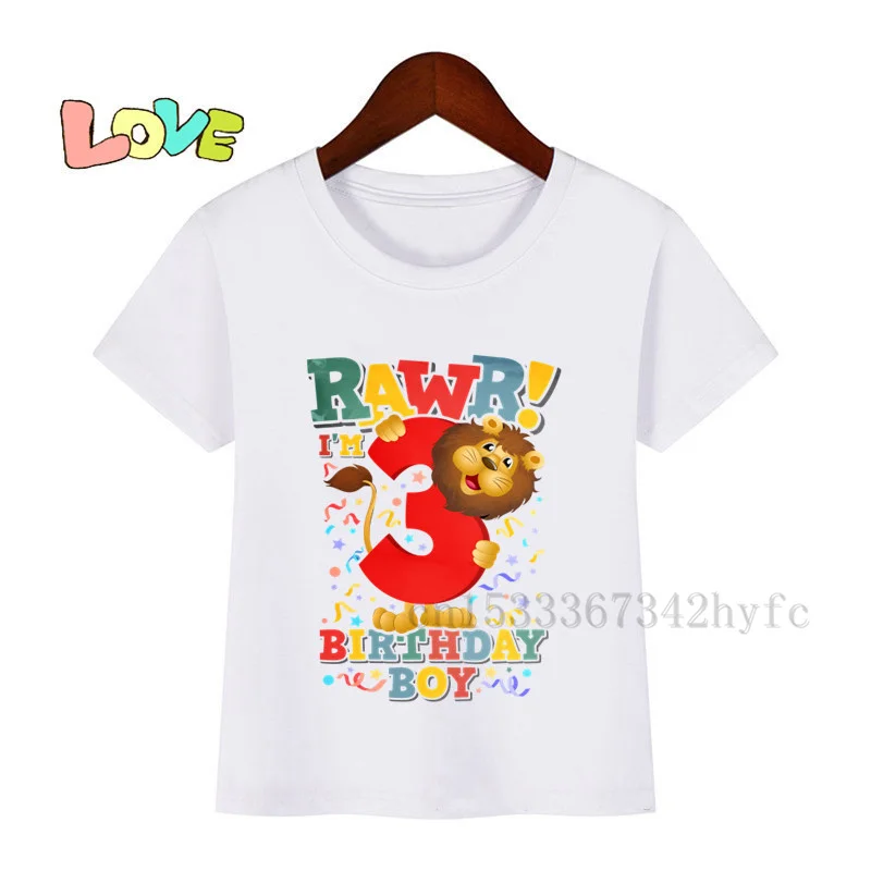 

1-11 Boys and girls cartoon lion cute T-shirt children's printed birthday digital casual T-shirt white baby T-shirt
