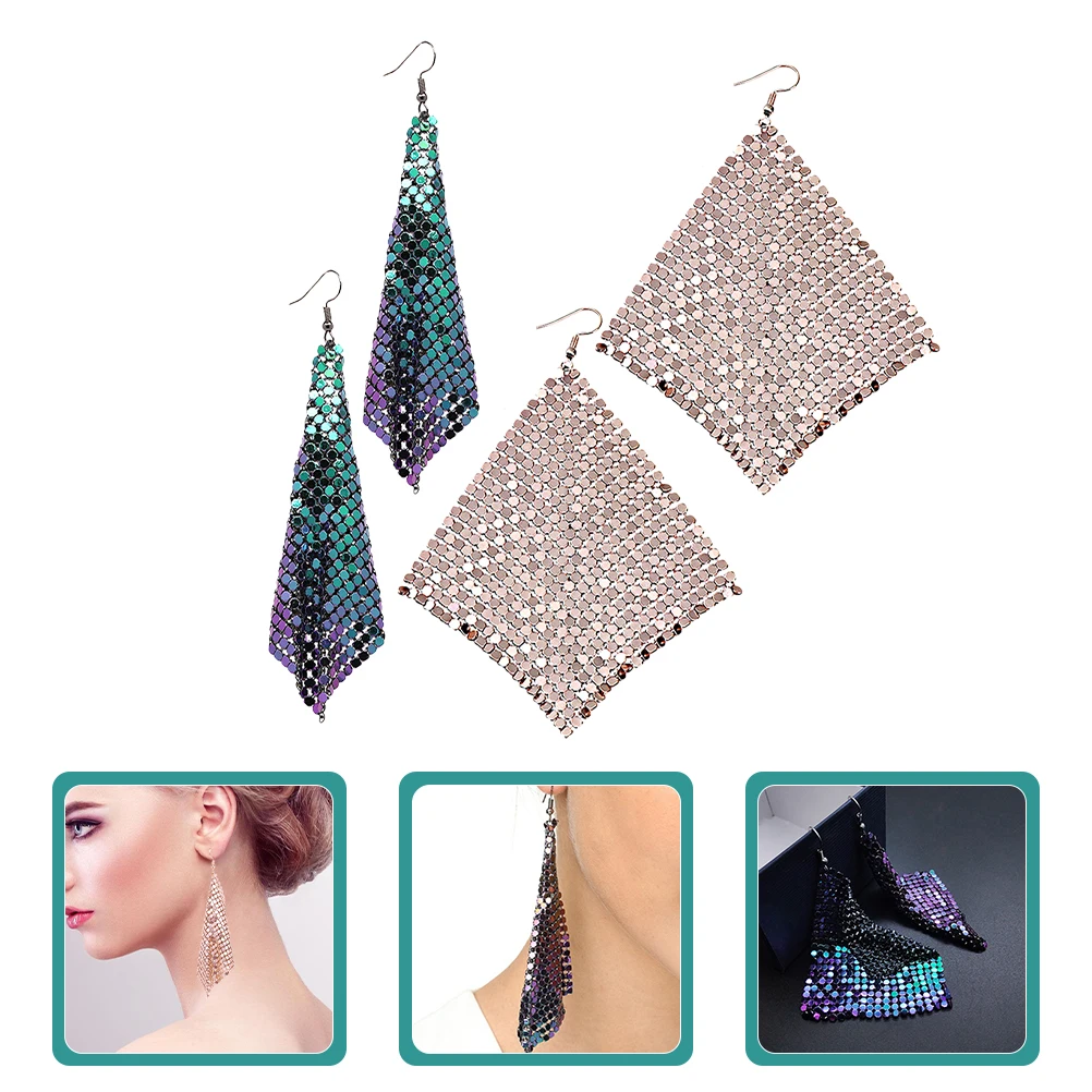 

2 Pair Tassel Earrings Dangly for Women Trendy Boho Long Aluminum Dangling Black