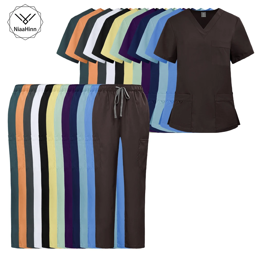 

New Surgical Uniforms Woman Multicolour Scrub Top Straight Pants Set Nursing Articles Nurse Doctor Work Clothes Wholesale Scrubs